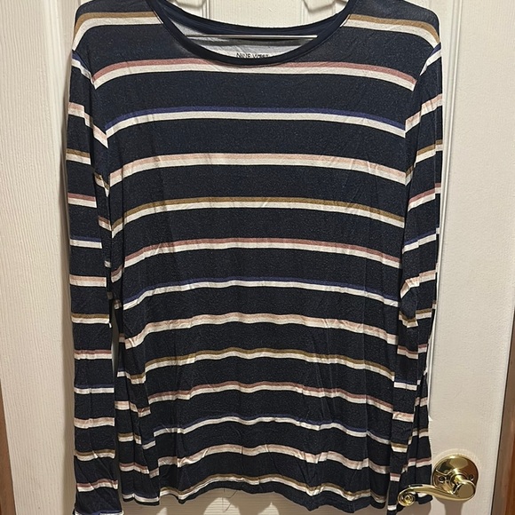 Nine West Blue and White Long Sleeve Tee Relaxed Fit - Picture 1 of 1